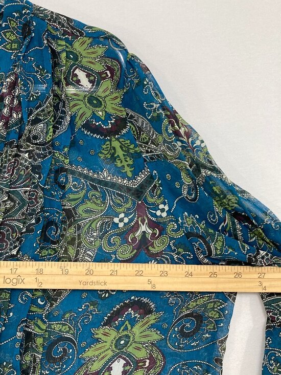 INC International Concepts Blouse Button Up size 20W Blue Sheer Artsy Romantic - Picture 7 of 10
